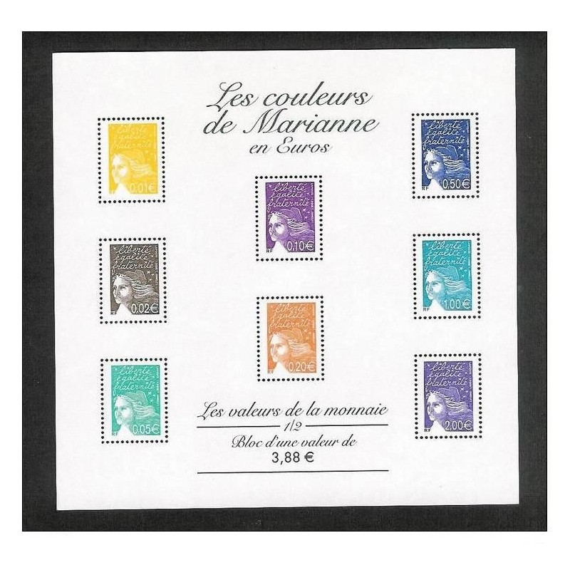 Bloc Feuillet France Yvert 44-45 les couleurs de mariannes en euro