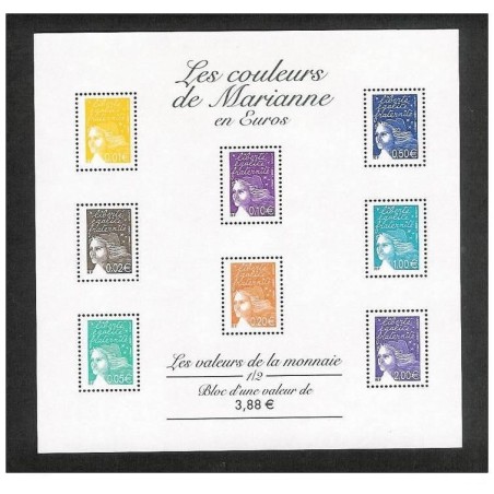 Bloc Feuillet France Yvert 44-45 les couleurs de mariannes en euro