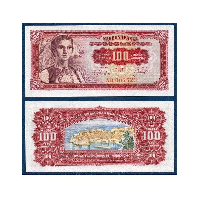 Yougoslavie Pick N°73a, Billet de banque de 100 Dinara 1963
