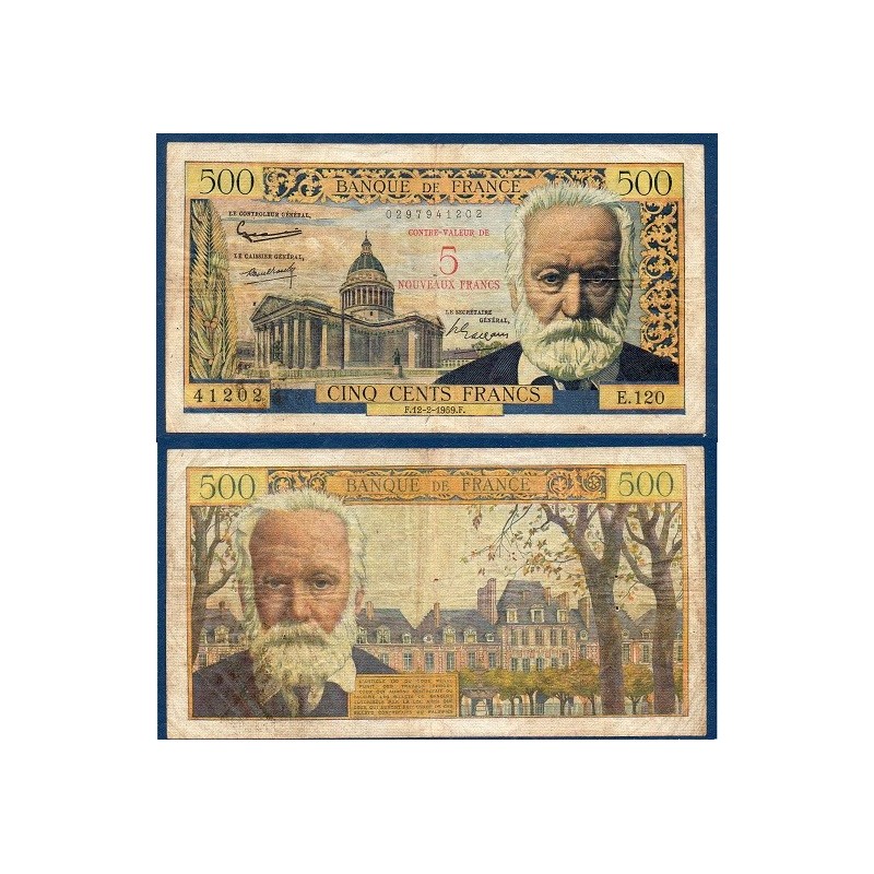 5 Nouveaux francs / 500 Francs Victor Hugo TB+ 12.2.1959 Billet de la banque de France