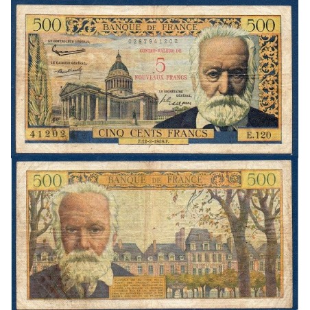 5 Nouveaux francs / 500 Francs Victor Hugo TB+ 12.2.1959 Billet de la banque de France