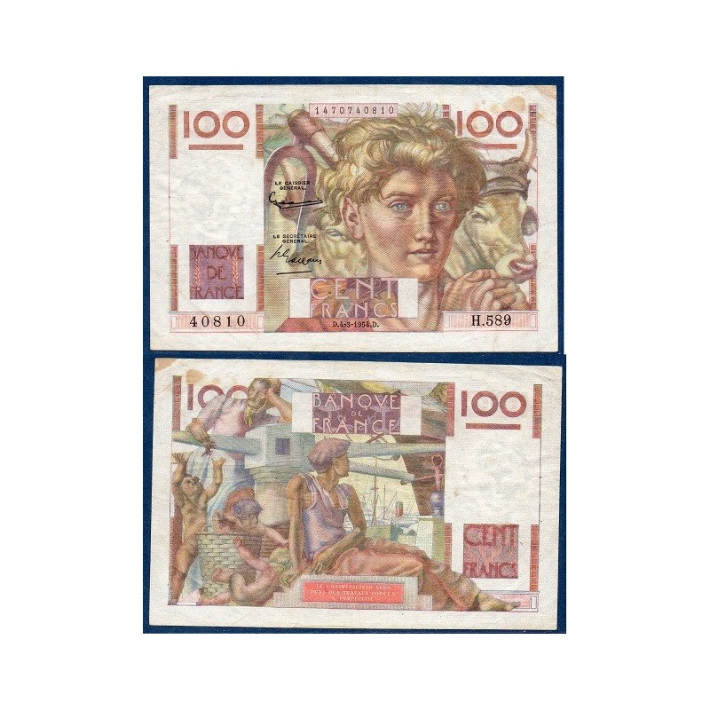 100 Francs Jeune Paysan TTB- 4.3.1954 Billet de la banque de France