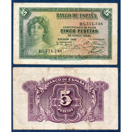Espagne Pick N°85a, Billet de banque de 5 pesetas 1935