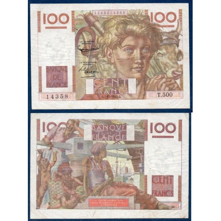 100 Francs Jeune Paysan filigrane inversé TTB- 2.10.1952 Billet de la banque de France