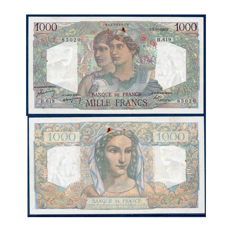 1000 Francs Minerve et Hercule TTB 3.11.1949 Billet de la banque de France