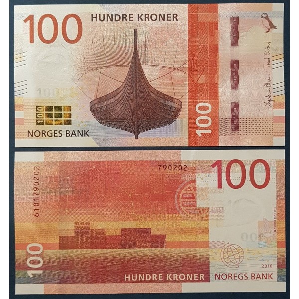 Norvège P.54, Billet neuf de 100 Kroner 2016 Bateau Gokstad