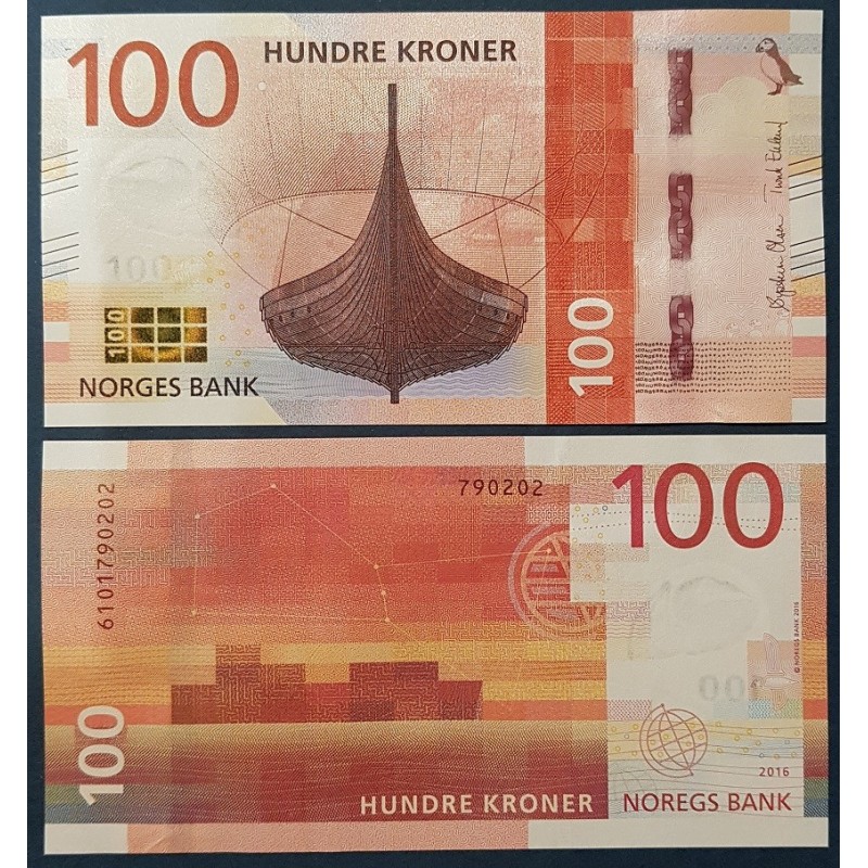 Norvège Pick N°54, Billet de banque de 100 Kroner 2016