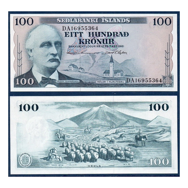 Islande Pick N°44a, aBillet de banque de 100 kronur 1961