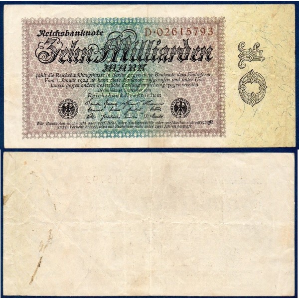 Allemagne Pick N°116a, TTB Billet de banque de 10 milliard de Mark 1923