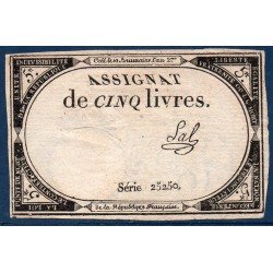 Assignat 5 livres 10 brumaire l'an 2 TTB signature Sal