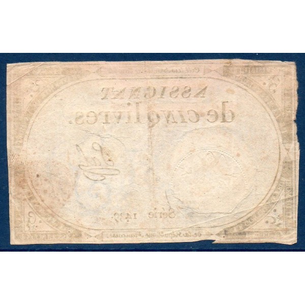 Assignat 5 livres 10 brumaire l'an 2 TTB signature Sal