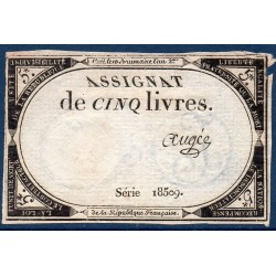 Assignat 5 livres 10 brumaire l'an 2 TTB signature Augée