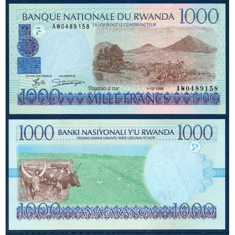Rwanda Pick N°27b, Billet de banque de 1000 Francs 1998