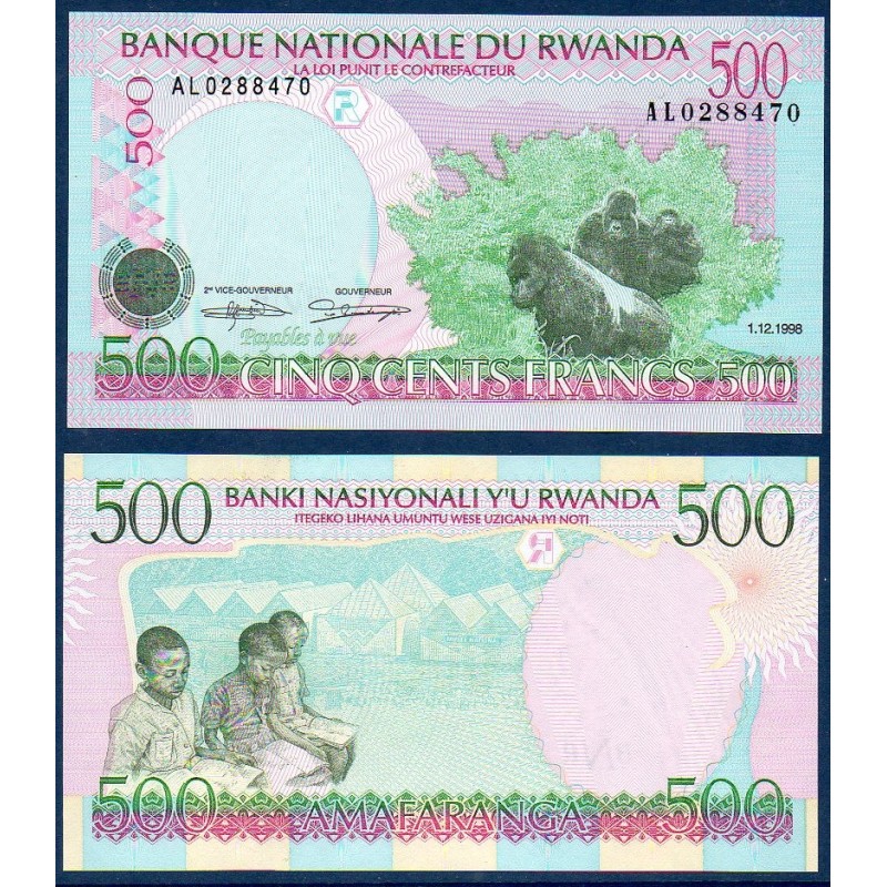 Rwanda Pick N°26b, Billet de banque de 500 Francs 1998