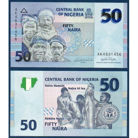 Nigeria P.35a, Neuf, Billet de 50 Naira 2006-2008 Pêcheurs