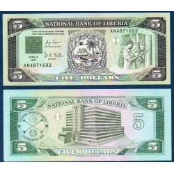 Liberia Pick N°20, Billet de banque de 5 Dollars 1991