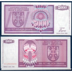 Bosnie Pick N°138a, Billet de banque de 5000 Dinara 1992