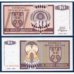 Croatie (serbie) Pick N°R1a, Billet de banque de 10 dinara 1992