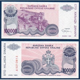Croatie (serbie) Pick N°R22a, Billet de banque de 100000 Dinara 1993