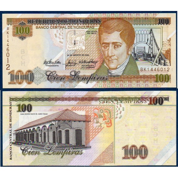 Honduras P.77g, neuf Billet de 100 Lempiras 2004 Jose Cecilio del Valle