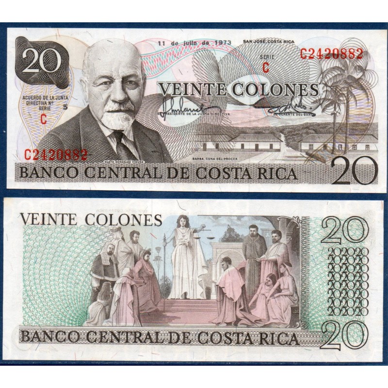 Costa Rica Pick N°238b, Billet de banque de 20 colones 1972-1977
