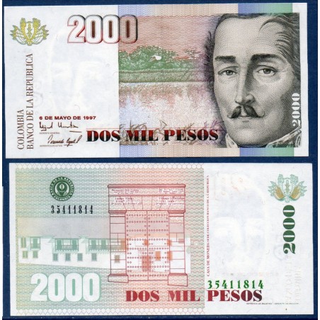 Colombie Pick N°445b, Billet de banque de 2000 Pesos 1997