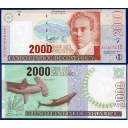 Costa Rica Pick N°265, Billet de banque de 2000 colones 1997-20015