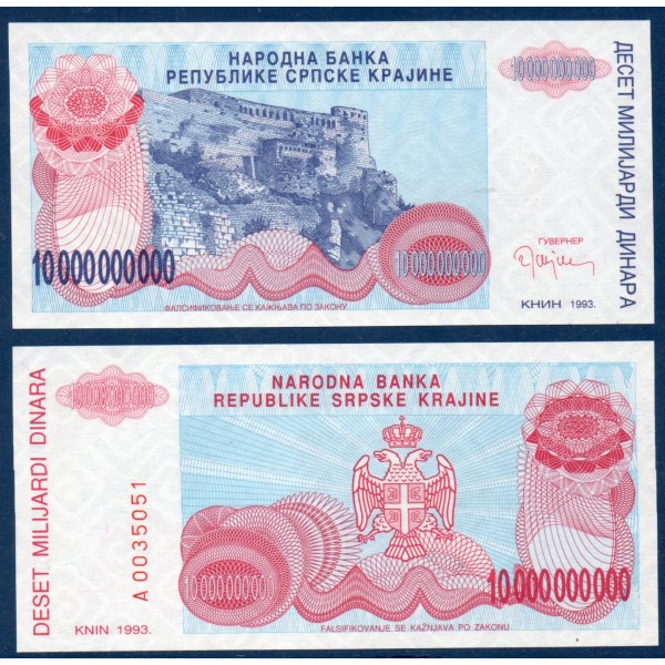 Croatie P.R28a, neuf Billet de 10 milliards Dinara 1993