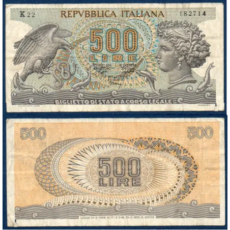 Italie P.93a, TB Billet de 500 Lire 1966-1970 Aigle Aretusa
