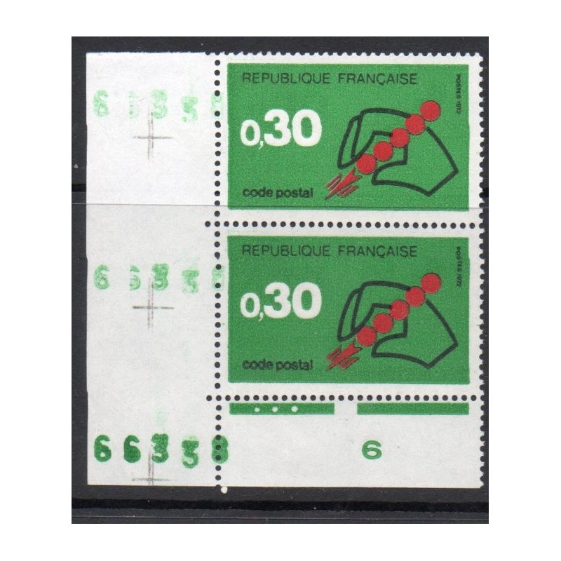 Timbre Yvert No 1720 variété numéro frapées 3 fois neuf luxe** code postal