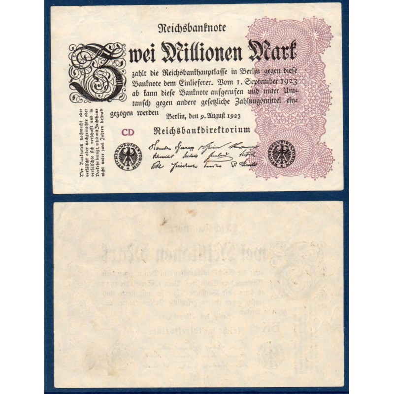 Allemagne Pick N°104b, Billet de banque de 2 millions de Mark 1923