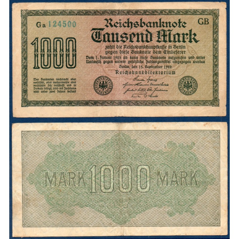 Allemagne Pick N°76e, Billet de banque de 1000 Mark 1922