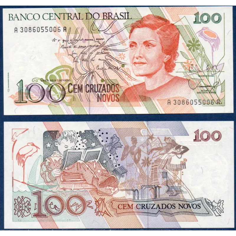 Bresil Pick N°220a, Billet de banque de 100 Cruzados Novos 1989