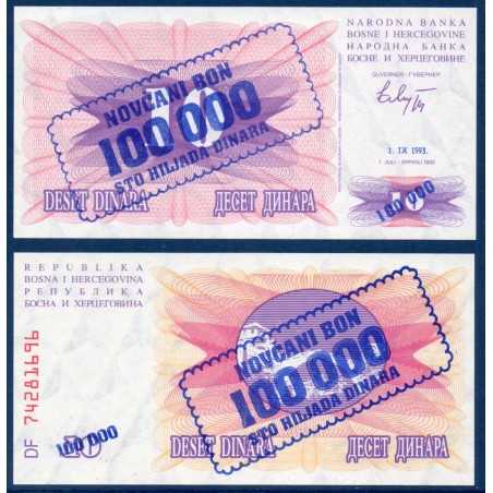 Bosnie Pick N°34a, Billet de banque de 100000 Dinara 1993