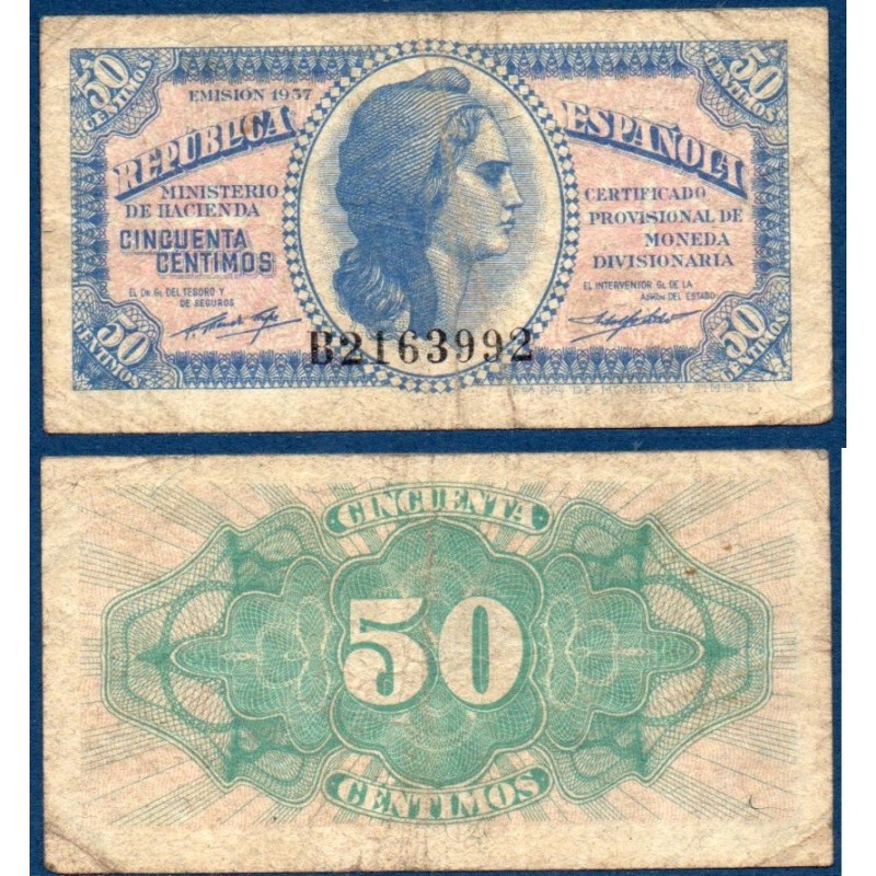 Espagne Pick N°93, Billet de banque de 50 centimos 1937