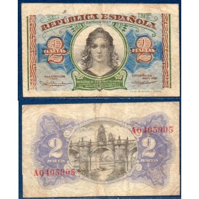 Espagne P.95, TB Billet de 2 pesetas 1938 liberté