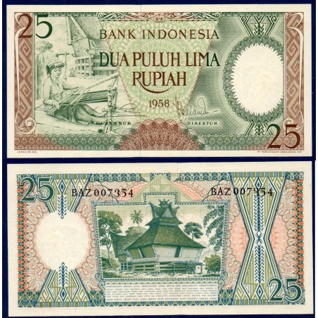 Indonésie Pick N°57 billet de banque de 25 Rupiah 1958