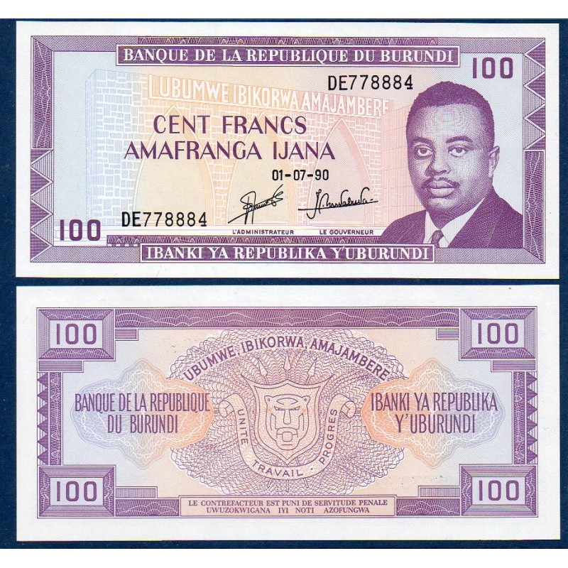 Burundi Pick N°29c, Billet de banque de 100 Francs 1988-1993