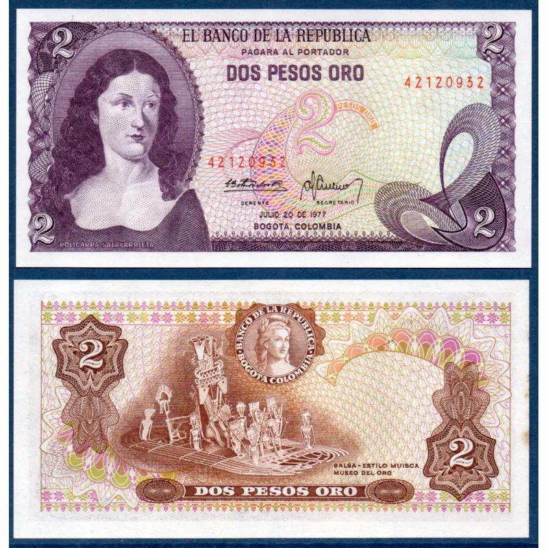 Colombie Pick N°413b, neuf Billet de banque de 2 Pesos oro 1976-1977 Colombie Pick N°413b, neuf Billet de banque de 2 Pesos oro 1976-1977