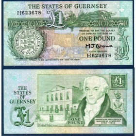 Guernesey Pick N°48b de banque de 1 livre 1980-1989
