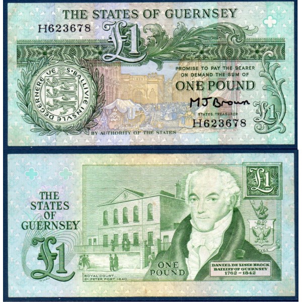 Guernesey Pick N°48b de banque de 1 livre 1980-1989