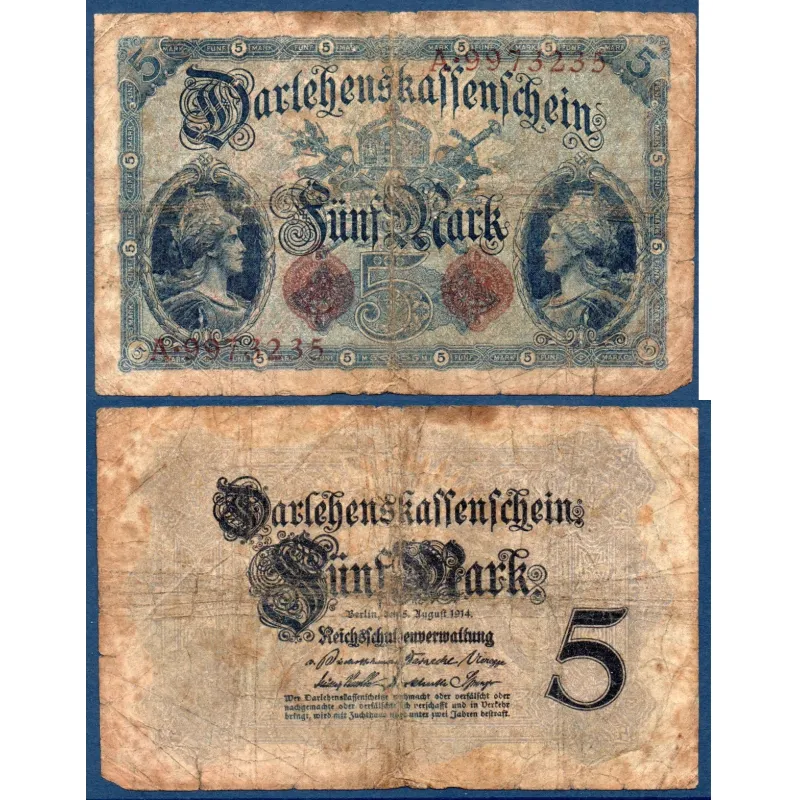Allemagne Pick N°47b, Billet de banque de 5 Mark 1914 Allemagne Pick N°47b, Billet de banque de 5 Mark 1914