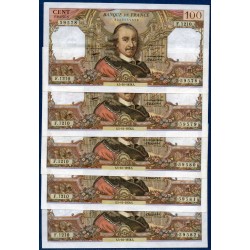 5x 100 Francs Corneille consécutifs TTB  5.10.1978 Billet de la banque de France