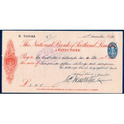 Chèque de banque de la National Bank of Scottland de 2 livres 15 shillings 1 penny 1935