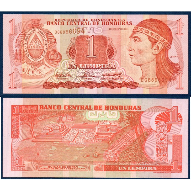 Honduras Pick N°84d, Billet de banque de 1 Lempira 2004