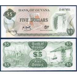 Guyana Pick N°22f, Billet de banque de 5 Dollars 1992
