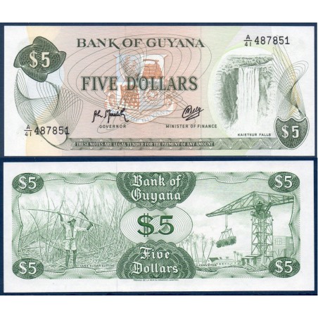 Guyana Pick N°22f, Billet de banque de 5 Dollars 1992