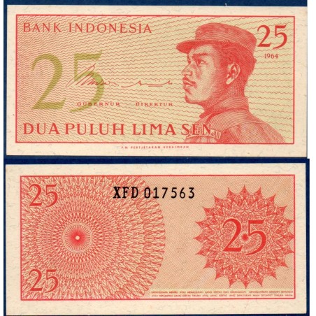 Indonésie Pick N°93s, Spécimen Billet de banque de 25 sen 1964