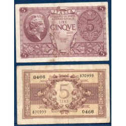 Italie Pick N°31b, Billet de banque de 5 Lire 1944