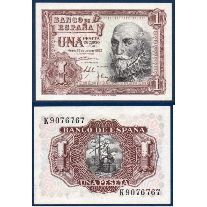 Espagne Pick N°144a, Neuf Billet de banque de 1 peseta 1953